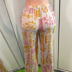 Sienna Sky Pink and Yellow Leaf Print Wide Leg Pants